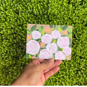 Ramo de rosas rosadas tarjeta de nota acrílica Día de la Madre papelería doblada saludo en blanco Tarjeta de felicitación de aniversario de verano Tarjeta de sobre floreciente