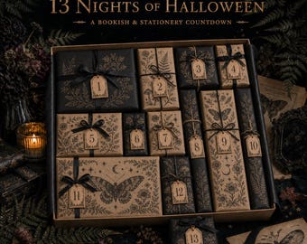Halloween Advent Calendar Preorder, 13 Nights Bookish Stationery Countdown Box, Gothic Botanical Gift for Readers