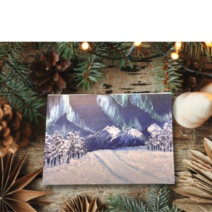 Carte de voeux paysage boisé d'hiver - Carte de voeux monochrome bleue et blanche pour note, idée cadeau de saison vierge