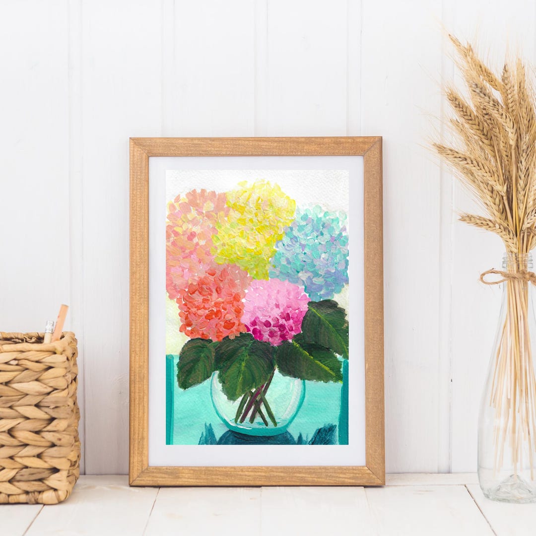 Rainbow Hydrangeas Art Print: Floral Botanical Decor - Etsy