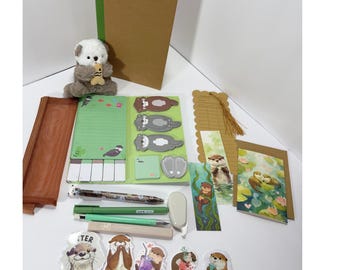 Sea Otter Stationery Gift Box, Cute Otter Journal Set, Plush Keychain, Otter Stickers, Book Lover and Back to School Gift