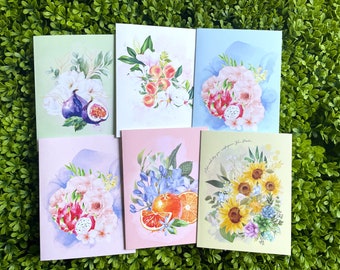 Floral Notecard Set: Flowers and Fruits Blank Greeting Cards