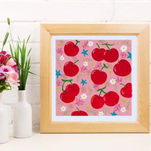 Cherry Acrylic Painting: Kitchen Wall Art, Fruit Theme (8x8 in)