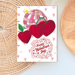 Tarjeta de San Valentín con bola de discoteca y corazones, papelería romántica y caprichosa, lindas tarjetas en blanco personalizables, linda tarjeta divertida y única para el Día de San Valentín