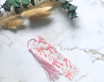 Pink Bow Acrylic Bookmark with Tassel Girly Cute Flower or Heart Design, Aesthetic Gift for Book Lovers cowgirl