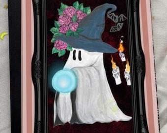 Witchy Notebook, Cute Ghost Composition Notebook, Spooky Halloween Journal, Crystal Ball Gift