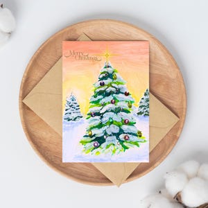 Cartão de felicitações com cena de neve na floresta Cartão de Natal em branco Tamanho A9 Cartão de Natal com árvore de pedras preciosas Cartão de felicitações em branco