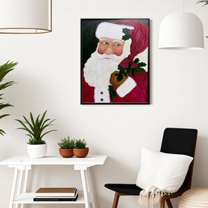 Jolly Santa Delight Large Original Hand-Painted Acrylic Canvas Art, 18x24 inches, Unframed Christmas Decor wall hangings housewarming gift