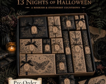 Halloween Advent Calendar Preorder, 13 Nights Bookish Stationery Countdown Box, Gothic Botanical Gift for Readers