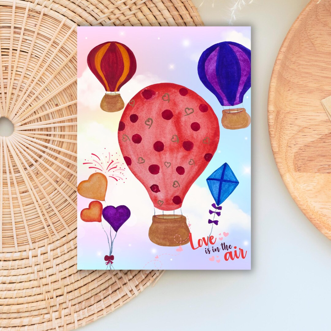 Valentine's Day Hot Air Balloon Greeting Card: Love is in the Air - Etsy