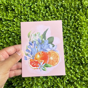 tarjeta de nota de naranja y flores Naturaleza muerta tarjeta de invitación de felicitación flujos de regalo papelería doblada tarjetas en blanco ideas de regalos de aniversario para ella