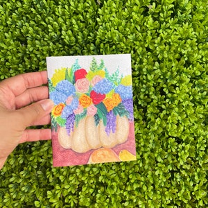 Tarjeta de nota base de calabaza gouache floral Día de la Madre papelería doblada saludo en blanco Tarjeta de felicitación de aniversario de verano tarjeta de felicitación floral
