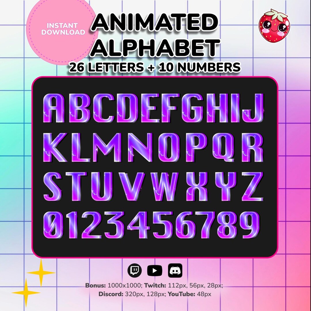 Alphabet Emotes Animated Neon Alphabet Emotes A-Z + 0-9 | Pink Purple Electric Letters ...