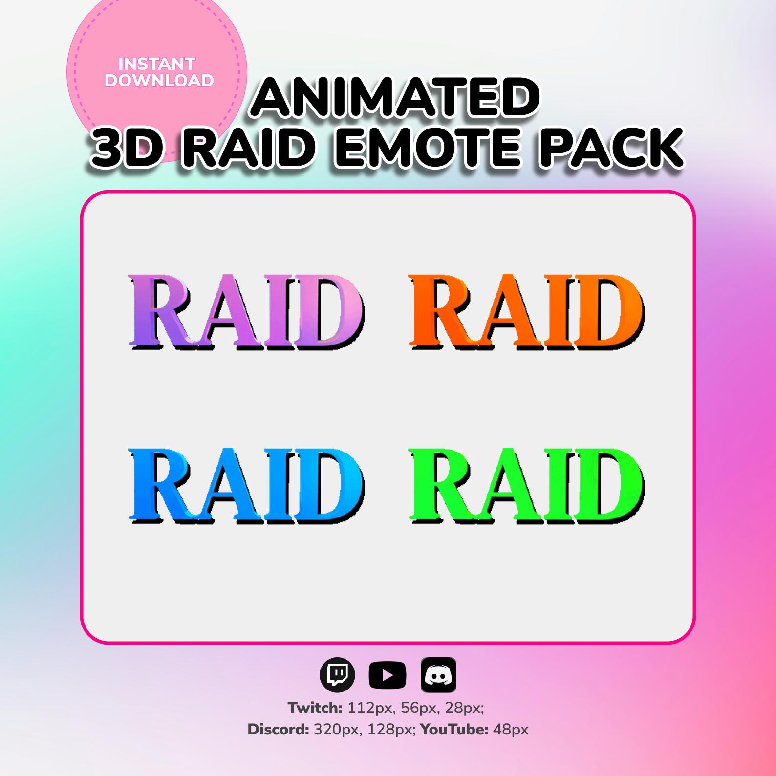 Raid Text Sticker Raid Emote Pack – 4 Animated Raid Alerts – Twitch Discord Youtube ...