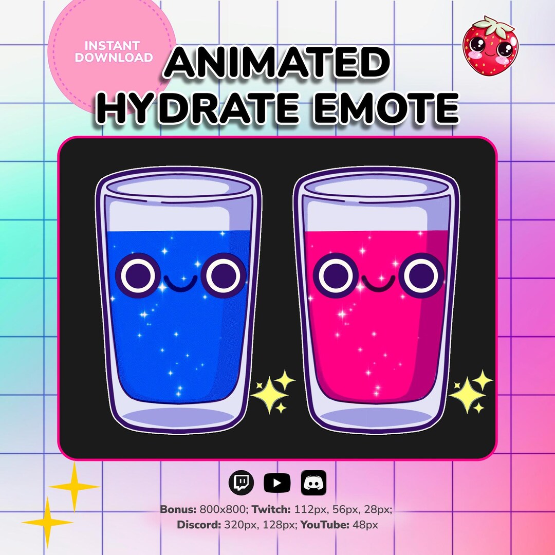 Hydrate Emote Animated Pack | Pink & Blue Cute Twitch Emotes | Water ...