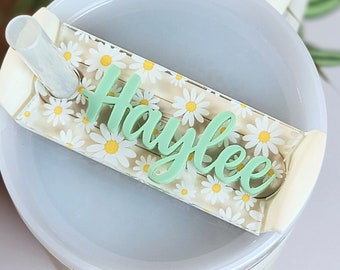 Daisy Print Tumbler Tag, Tumbler Name Plate, Personalized Tumbler Topper, Name Plate, Cup Name Tag, Accessories for Stanley Tumbler