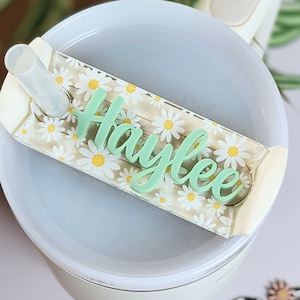 Daisy Print Tumbler Tag, Tumbler Name Plate, Personalized Tumbler Topper, Name Plate, Cup Name Tag, Accessories for Stanley Tumbler