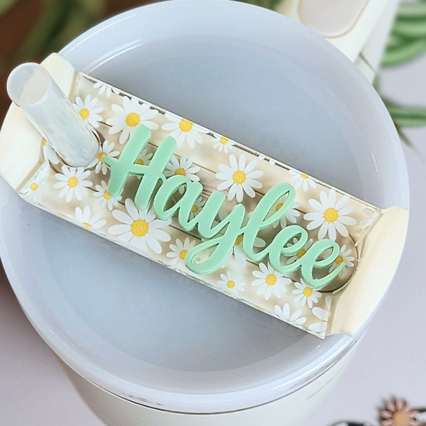 Daisy Print Tumbler Tag, Tumbler Name Plate, Personalized Tumbler Topper, Name Plate, Cup Name Tag, Accessories for Stanley Tumbler