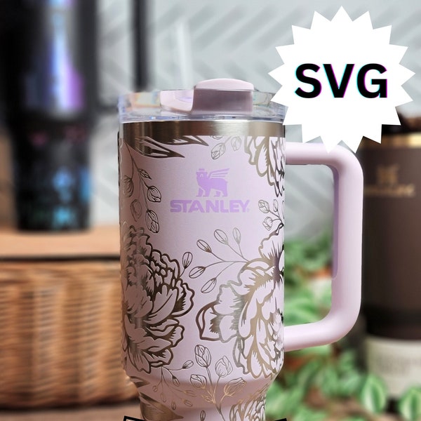 Pfingstrosen mit Lasergravur, komplettes Wrap-Design, florales Motiv-Tumbler-Design, digitaler Download, SVG, nahtloses Design, Tumbler-Wrap für Laser-Rotary