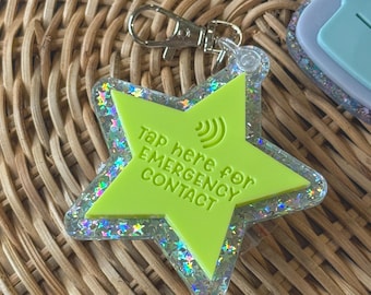 Personalized Kids NFC Backpack Tag Star | Emergency Contact Safety Tag | Laser Engraved Acrylic | School Daycare Gift for Kids