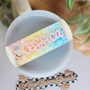 Pastel Cheetah Print Tumbler Tag, Tumbler Name Plate, Personalized Tumbler Topper, Name Plate, Cup Name Tag, Accessories for Stanley Tumbler