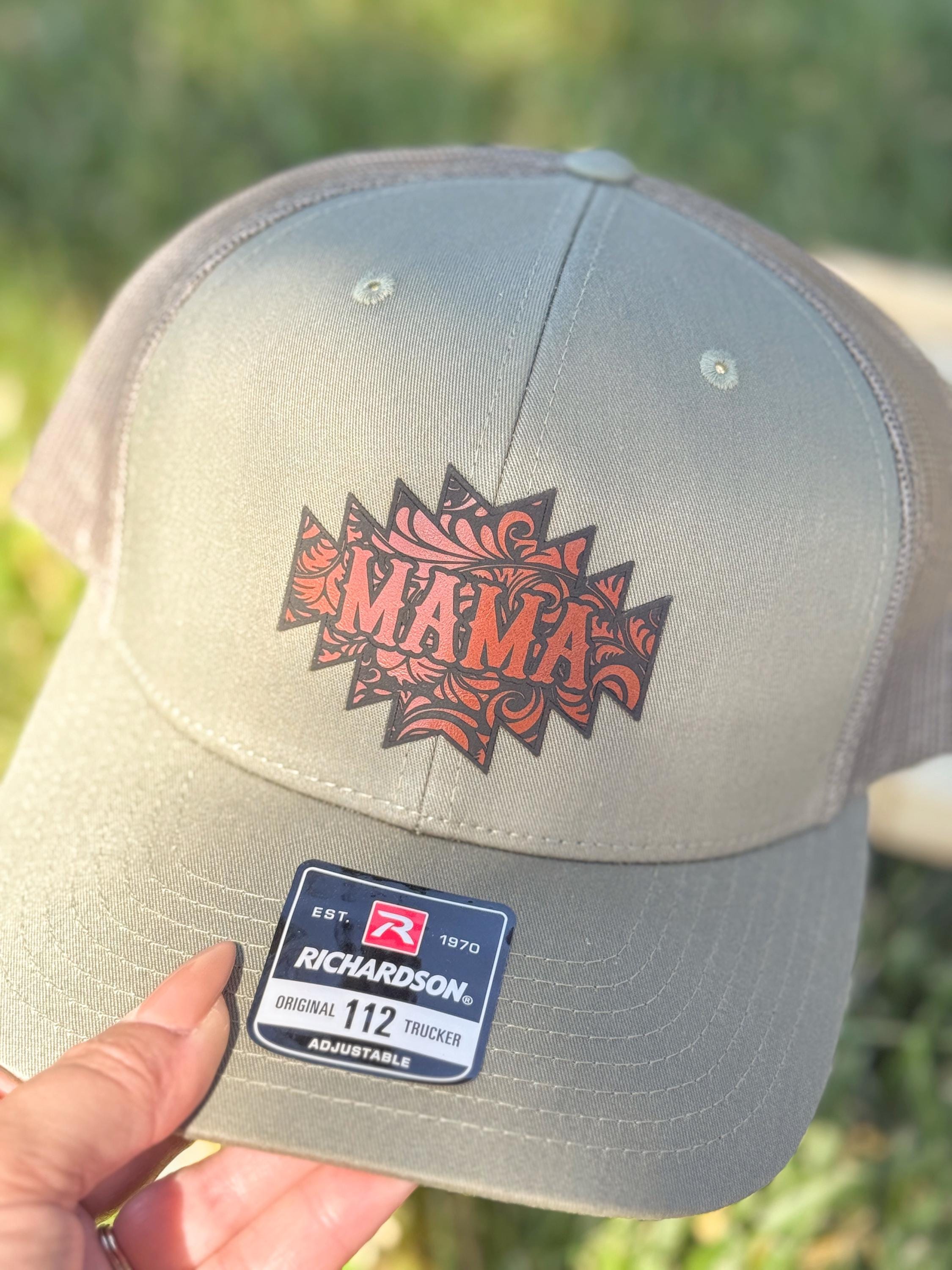 MAMA Western Vegan Leather Trucker Hat, Aztec Hand Tooled 