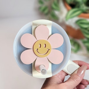 Happy Flower Tumbler Tag, Tumbler Name Plate, Personalized Tumbler Topper, Name Plate, Cup Name Tag, Accessories for Stanley Tumbler