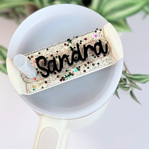 Christmas Glitter Tumbler Tag, Tumbler Name Plate, Personalized Tumbler Topper, Name Plate, Cup Name Tag