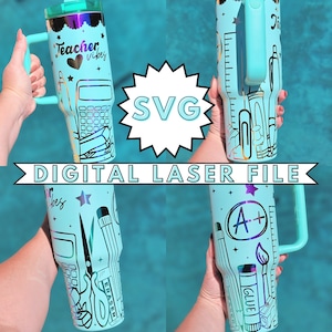 Leraar thema lasergravure volledige wrap ontwerp, school beker ontwerp, digitale download, SVG, naadloos ontwerp, beker wrap voor roterende laser