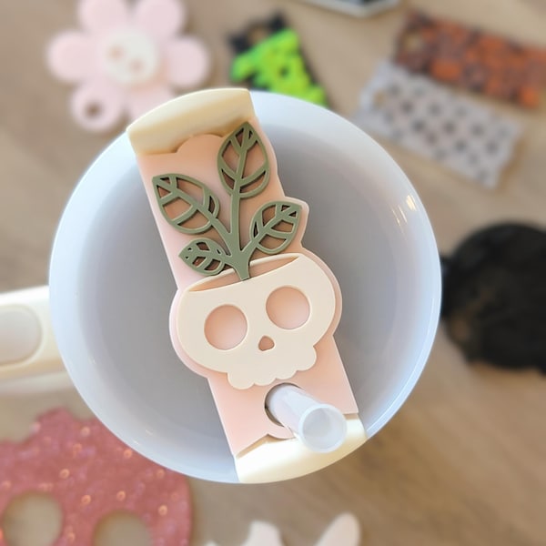 Skull Planter Stanley Tumbler Tag, Halloween Stanley Topper, Stanley Name Plate, Cup Name Tag, Gifts for Plant Lovers, Gothic Accessories