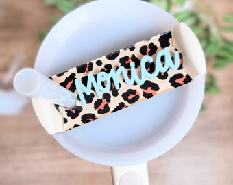 Cheetah Print Tumbler Tag, Tumbler Name Plate, Personalized Tumbler Topper, Name Plate, Cup Name Tag, Accessories for Stanley Tumbler