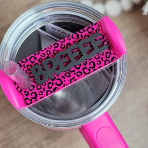 Pink Cheetah Print Tumbler Tag, Tumbler Name Plate, Personalized Tumbler Topper, Name Plate, Cup Name Tag, Accessories for Stanley Tumbler