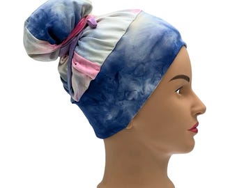 Sweet serenity tie dye scrub cap for long hair, Surgical nurse hat with buttons (optional), Medical dental hair covering. Lightweight