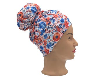 Patriotic floral scrub cap, Fourth of July scrub cap, Long hair dental cap, Nurses medical head covering