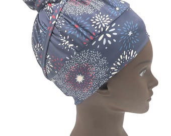 Patriotic Firework Scrub Cap: Long Hair Medical Head Covering
