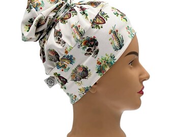 Floral Organs Surgical Scrub Cap, Long Hair Operating Room Hat, stretch surgical cap