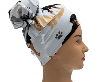 Big dog scrub cap, High bun surgical hat with buttons, Long hair dental cap, Nurses medical head covering