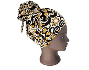 Brown floral abstract Stretchy Nurse Hat with Optional Buttons
