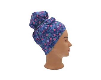 NEURO Scrub cap for long hair, Surgical nurse hat with buttons (optional),  medical cap, Blue lightweight stretchy headwear