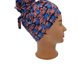 American Flag long hair scrub cap, High bun surgical cap,  hygienist scrub cap