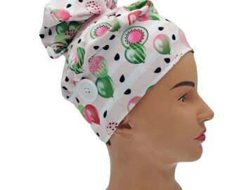 ロングヘア用サマースクラブキャップ、ボタン付き手術用ナースハット（オプション）、スイカ柄医療用キャップ、軽量ストレッチヘッドウェア