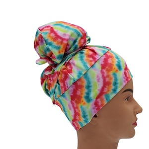 Rainbow Sherbet scrub cap, Womens surgical cap, High bun scrub cap, stretchy scrub cap