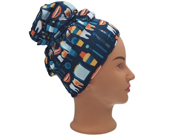 Dental tools scrub cap, High bun surgical hat with buttons, Long hair dental cap, Nurses medical head covering