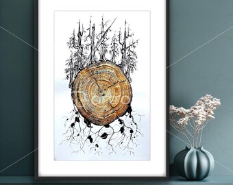 Impresión de bellas artes Kelsey Oksanen Arte Naturaleza Árbol Pintura Impresiones Técnica mixta Artista Decoración canadiense Interior