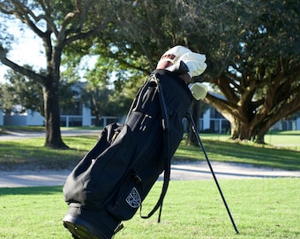 Handmade Canvas & Leather Stand Bag - Classic Style Golf -Black - Vintage