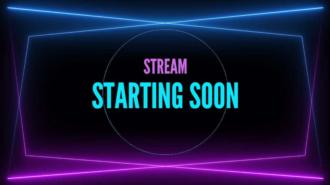 Purple and Blue Neon Twitch Overlay Inclues Starting Soon, BRB, Stream
