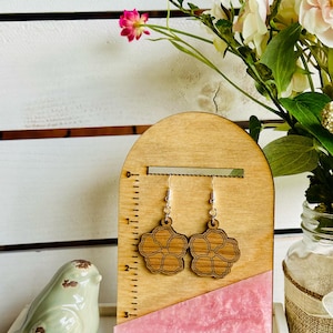 Solid Wood Hawaiian Inspired Floral Earring, Laser Cut Flower design,Lightweight BoHo Jewelry, Handmade Eco-Friendly Jewelry, Wood Earring