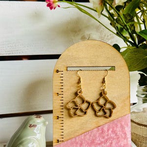 Abstract Floral Wood Earrings, Laser Cut Flower Design, Lightweight BoHo Jewelry, Handmade Eco-Friendly Earrings