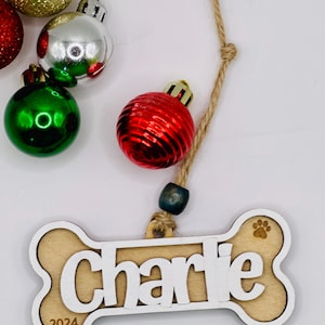 Personalized Dog Bone Ornament 2024 - Custom Pet Name Christmas Ornament - Dog Lover Gift - Pet Memorial Ornament