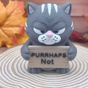 Sarcastic Grumpy Cat Figurine, 3D Printed Desk Decor, Funny Gift for Cat Lovers
